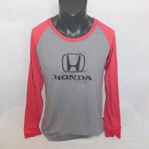 HONDA Spellout Logo Cars Womens XL Red Gray Long Sleeve Raglan Shirt